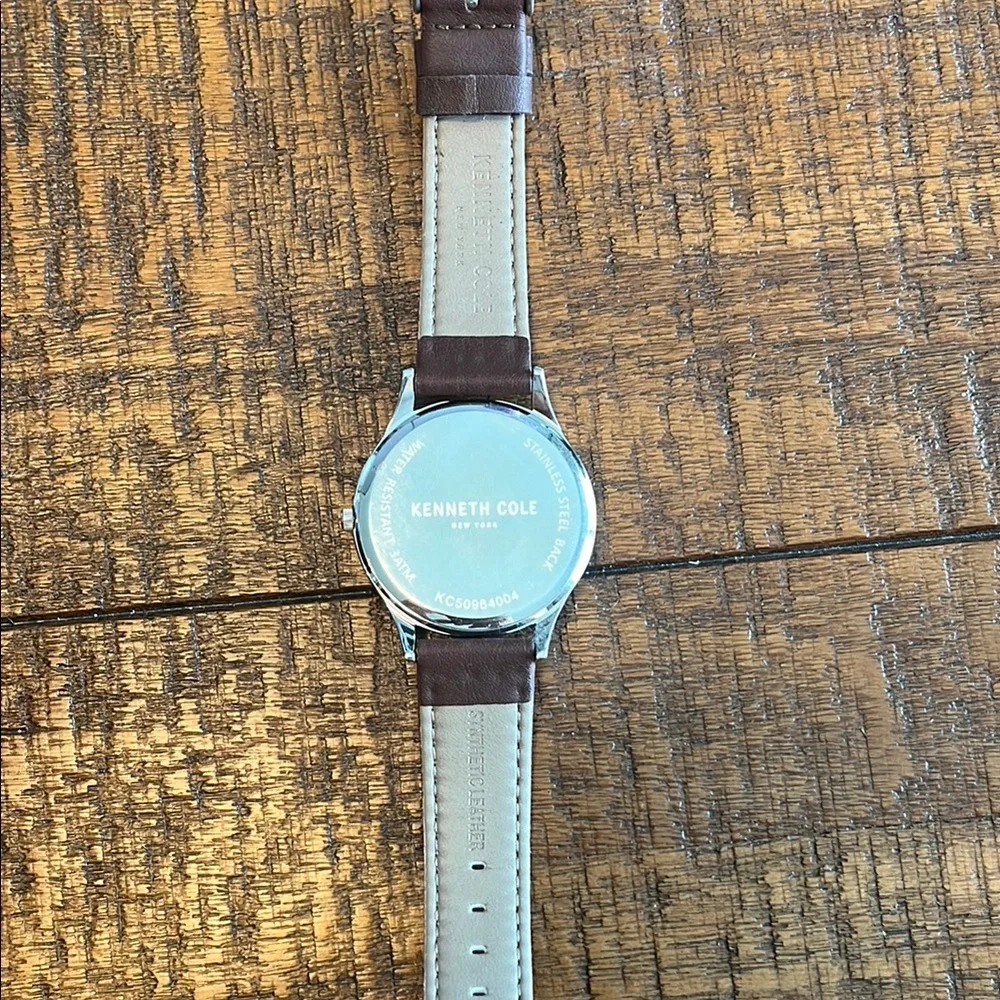 New Kenneth Cole Brown Leather Strap Watch with Silver Dial - Picture 2 of 2